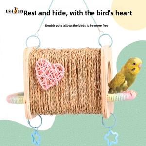 Katı ahşap kuş evi asılı saman tünel şakayık kaplan cilt siyah Phoenix yuva asılı salıncak için sıkıntı kabartma evcil - Product Image 4