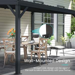3*4m Mur Monté en Acier Galvanisé Hardtop Patio Shelter Lean Gazebo avec Système de Drainage pour Backyard Deck Porch Plus - Product Image 4