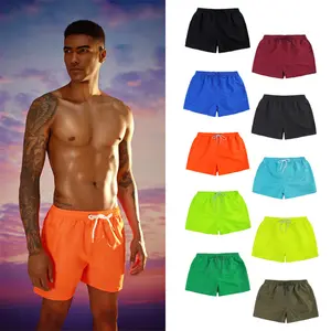 Calça de praia de secagem rápida para homens, shorts esportivos soltos respiráveis com fecho de cordão, shorts de surf com padrão sólido, oferta imperdível