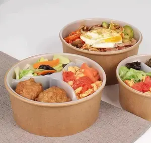 일회용 두꺼운 크래프트 종이 그릇 과일 샐러드 PP 내부 트레이 재활용 가능