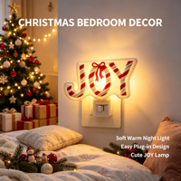 Lampu Malam LED Bentuk Tongkat Permen Natal JOY, Dapat Diputar 360 Derajat, Cahaya Lembut Hangat, Dekorasi Kamar Tidur & Rumah untuk Liburan, Grosir OEM