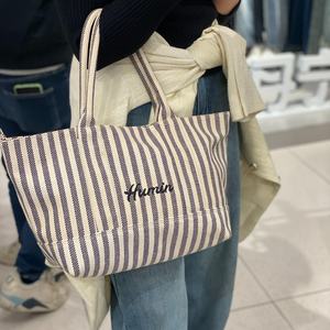 Surdimensionné 18 pouces Étiquettes de broderie Bicolor Stripe Summer Beach Tote Canvas Sacs Promotionnel Shopping Épicerie Coton Sac - Product Image 2