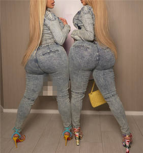 Completo da Donna in Denim Lavato con Patchwork, Giacca a Maniche Lunghe e Pantaloni a Sigaretta, Set Due Pezzi Stile Street 2026 - Product Image 2