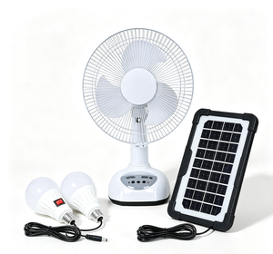 Solar Powered Desk Fan With LED Bulbs And Solar Panel 12 Inch Rechargeable <b>Portable</b> Cooling Fan For Indoor Outdoor Use - Product Image 1