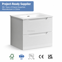 Meuble-lavabo J-Pull blanc en PVC 100 % étanche avec vasque intégrée, armoire murale flottante avec 2 tiroirs