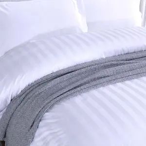 Wholesale blue and white striped bed linen-Hotel style 100 cotton pure cotton high-end luxury linen and duvet cover solid color four-piece bedding bedding sheets set