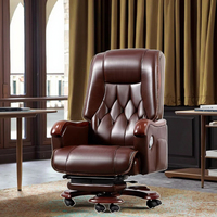 Chaise de bureau de direction en cuir véritable de style chinois moderne Base rotative à hauteur réglable Président PDG professionnel solide