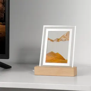 ساعة رملية بإضاءة فنية برمل يتدفق، صورة فنية برمال متحركة بإضاءة ليد، مصباح طاولة ثلاثي الأبعاد بطلاء ذو حركة متحركة من الرمال لغرفة الدراسة