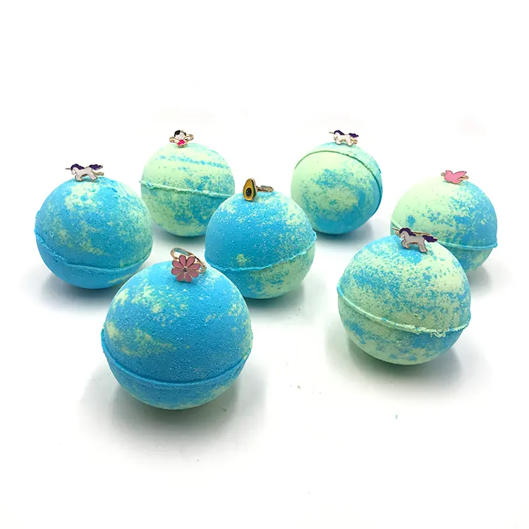 Wholesale Private label toys ring inside Natural Material with Handmade colorful Bubble Bath Bombs