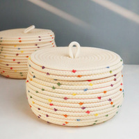 Usine ménage tissé rond pliable blanchisserie organisateur boîte avec poignées mignon coloré bureau coton corde paniers de rangement
