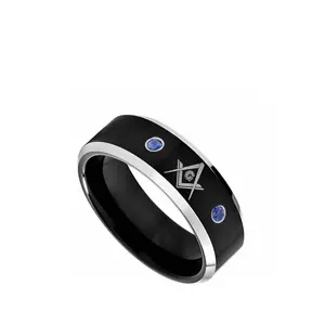 Blue Sapphire Đồ Trang Sức tungsten Nhẫn Thuộc Về Thợ Hồ cho Men tungsten Jewelry Đen Bạc Tam Nhẫn