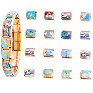 Stainless Steel Modular Charm Bracelet With Enamel Pendants Unisex Fashion Gift Jewelry DIY Bracelet Set - Product Image 1