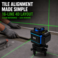 Niveau laser vert industriel 4D à 16 lignes et 360 degrés, auto-nivelant, outil de nivellement croisé pour l'installation de carreaux muraux/solaires AAA