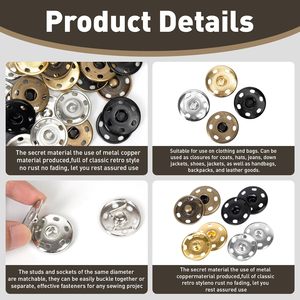 Ensembles de boutons-pression en laiton à coudre, en pouces et en millimètres, grands et robustes, en métal, pour tissus, manteaux, vestes, sacs, sacs à main, boutons-pression - Product Image 3