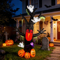 Arbre hanté gonflable d'Halloween pour l'extérieur avec effets lumineux de feu et fantômes, décoration de jardin gonflable avec lumières LED intégrées
