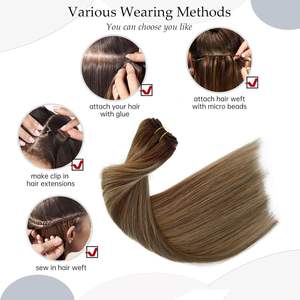 20 pulgadas para Ombre Brown Balayage Ash Blonde Highlights Cabello humano real Coser paquetes de extensiones de trama de cabello Hunan - Product Image 6