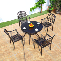 Mobilier de jardin d'extérieur Ensemble table et chaises en aluminium Table basse ronde de luxe en métal pour extérieur de restaurant avec 4 chaises