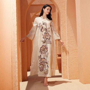 Robe Abaya NC78, nouveau style, en laine élégante, broderie en maille, robe ethnique musulmane, application artisanale lourde - Product Image 2