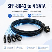 Kabel SFF-8643 ke 4 SATA 6Gbps SAS 3.0 Mini SAS Breakout Data Cord Berlapis Perak Tembaga Terlindungi Aluminium Foil Server