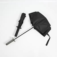 Payung Lipat Katana Pedang Samurai Poliester Fiberglass Klasik Hadiah Logo Bingkai Logam Berlapis Hitam Gantungan SunnyKinte