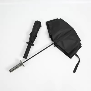 Samurai Sword Katana Folding Umbrella Japan Wood & Fiberglass Classic Giveaways Logo Black Coated Metal <b>Frame</b> Three-Folding - Product Image 4