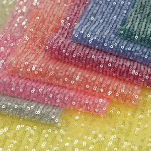 Çoklu renk seçenekleri 3mm kristal pul işlemeli örgü şerit pullu kumaş Teal pullu moda elbise