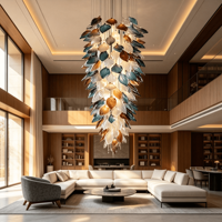Lustre Moderne de Luxe en Verre Soufflé en Forme de Feuille, Grand Luminaire Suspendu pour Villa à Plafond Haut et Escalier, Vente en Gros OEM ODM