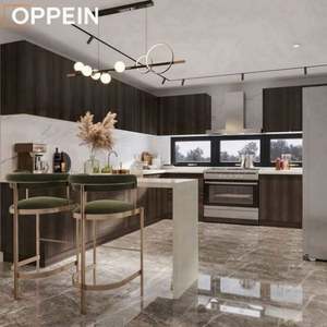 Gabinete de Cocina de Madera de Cerezo Macizo de Diseño Moderno Oppein con Fregadero y Grifo para Uso en Cocinas de Ghana - Product Image 2