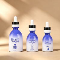 Flacon compte-gouttes en verre dégradé bleu et blanc 30ml 50ml 100ml pour huiles essentielles avec bouchon en bois – Mini emballage premium pour sérum