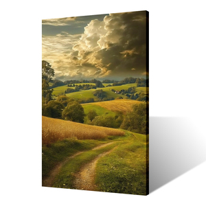 Tela eco-compatibile in stile realista supporta la pittura di paesaggio di dolci colline di campagna sentiero tortuoso campo di grano maturo chiaro - Product Image 4