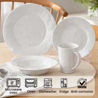 Service de table en grès blanc minimaliste Guangda, 16 pièces |   Assiettes, bols, tasses |   Compatible micro-ondes et lave-vaisselle |   Résistant à la chaleur |