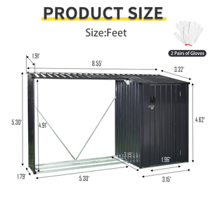 Abri de jardin en acier galvanisé pour le stockage du bois de chauffage, étagère à bûches en métal, facile à assembler, imperméable, pour la cour - Product Image 2