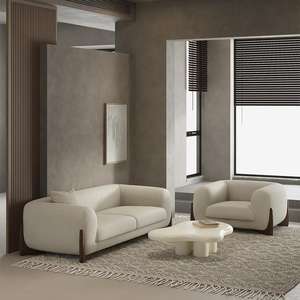 Sofá para sala de estar pequeña, color crema, tres plazas, tapizado en lana de cordero, estilo japonés Wabi Sabi. - Product Image 2