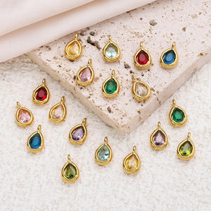 Ciondolo in Acciaio Inossidabile Lucido Non Sbiadente con Zircone a Goccia, 12 Pietre Zodiacali per Donna, Charm alla Moda per Anniversario - Product Image 1