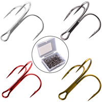 Lot de 10 hameçons triples en acier au carbone, 4 couleurs, emballage en boîte, taille 1, tranchants et solides # -3/0 #   Hameçon de pêche en acier à triple ardillon