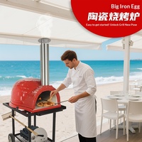 Four à pizza en céramique d'extérieur de 26 pouces, barbecue multifonctionnel au charbon de bois mobile pour la maison, la cour et la cuisine en plein air