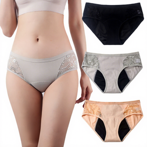 Culottes hygiéniques sexy en dentelle <span class=keywords><strong>taille</strong></span> basse anti-fuites pour femmes grandes tailles - Culottes de maternité à trois couches - Product Image 1