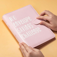 Carnet de budget à feuilles mobiles A5 avec couverture en cuir, 100 enveloppes pour le défi d'épargne, journaux de papeterie pour planificateur et affaires