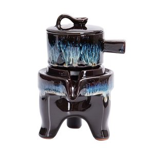 Black Blue Glazed Ceramic Kung Fu Tea Set Semi Automatic Tea Pot Gongfu Tea Ware for Home Office - Product Image 1