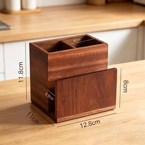 Organisateur de couverts en bois haut de gamme avec design carré, support de rangement de cuisine multi-compartiments pour cuillères et fourchettes, en vente - Product Image 5