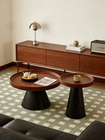 Table basse ronde en bois massif de style minimaliste moderne avec base en fer forgé, plateau en bois massif, meubles de salon