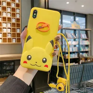 Schattige Bliksem Pikachu Kaart Tas Opknoping Riem Geel Telefoonhoesje Geschikt Voor Iphone 11 15 Promax