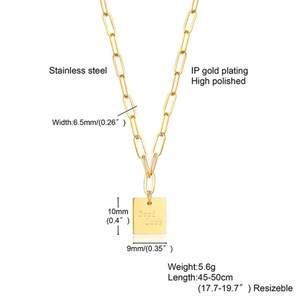 316L Stainless Steel 18k Gold Plated Customized Square Charm Choker <b>Necklace</b> for Women Wedding Gift Party Occasions - Product Image 3