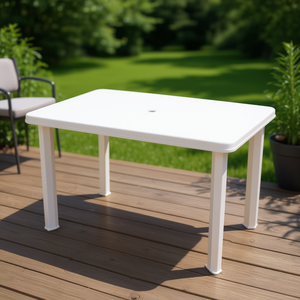 White <b>Outdoor</b> Patio <b>Table</b> 39.8x26.8x28.3 <b>Plastic</b> Durable Weather Resistant Minimalist Design - Product Image 2