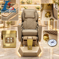 Fauteuil de pédicure de luxe avec base dorée, bassin pour les pieds en verre cristal, massage électrique réglable pour salon de manucure