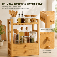 Étagère à épices en bambou moderne et écologique personnalisée à 4 niveaux, 2 tiroirs, robuste, en bois, multifonctionnelle, organisateur d'assaisonnements pour la cuisine