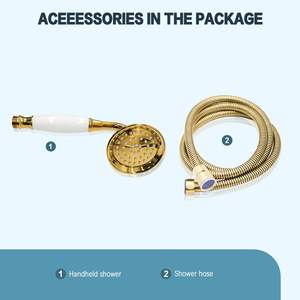 Pomme <span class=keywords><strong>de</strong></span> douche à main en laiton avec tuyau <span class=keywords><strong>de</strong></span> 59 cm, finition or brossé, écologique, haute pression, valve en céramique, pulvérisateur <span class=keywords><strong>de</strong></span> salle <span class=keywords><strong>de</strong></span> <span class=keywords><strong>bain</strong></span> - Product Image 5