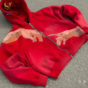 Sweat à capuche zippé surdimensionné en molleton 100 % coton, coupe personnalisée, style Y2K Hip Hop Rétro Streetwear, broderie, délavage acide, pour homme - Product Image 6