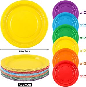 Assiettes et serviettes en papier colorées jetables, assiettes en papier écologiques, ensembles pour fêtes - Product Image 4