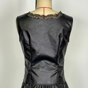 Channel Trendy 2026 Débardeur en similicuir PU pour femme, à bordure en dentelle, boutonné, sans manches, pour soirée - Product Image 5